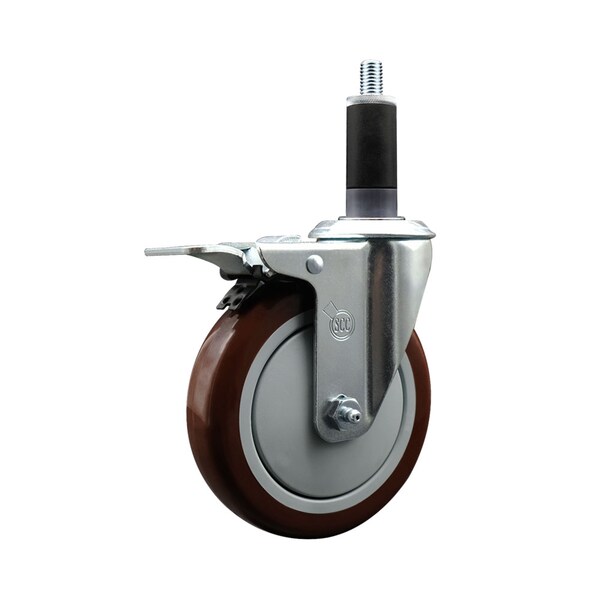 5'' Maroon Poly Swivel 1-1/8'' Expanding Stem Caster Total Lock Brake